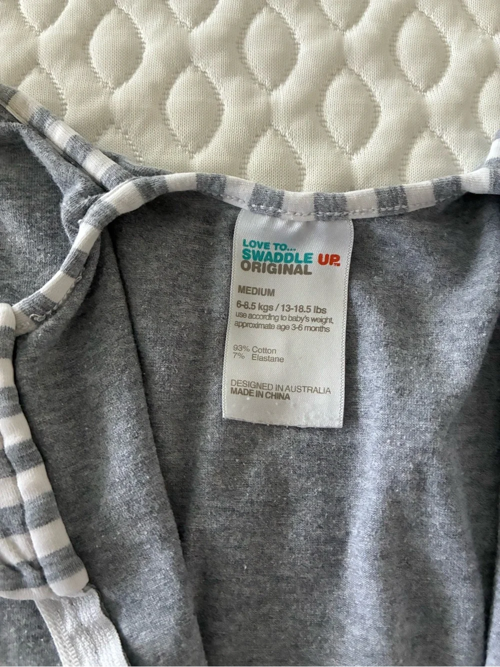 Love to Dream Grey Zip-Up Swaddle One Piece with Striped Trim